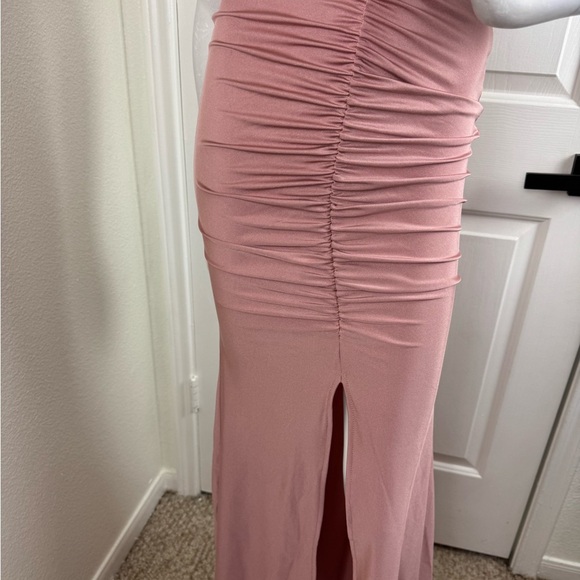 Blue. S Nude Pink Off Shoulder Ruched Jersey Slit Mermaid Dress Size M #137 - Picture 9 of 15